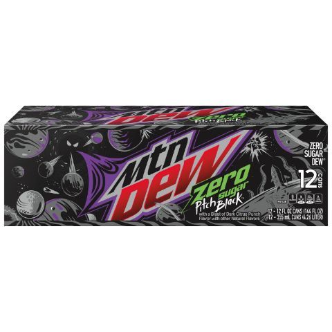 Order Mtn Dew Soda Pitch Black Zero Sugar 12 Pack 12oz Can food online from 7-Eleven store, Charlotte on bringmethat.com