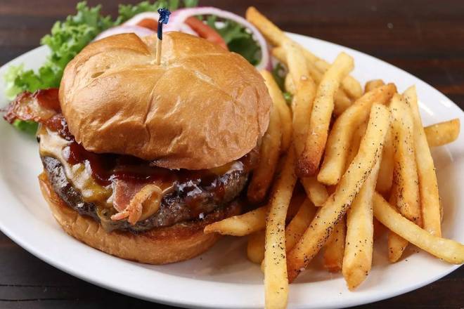 Order BBQ Bacon Burger food online from Anchor Bar and Restaurant store, Round Rock on bringmethat.com