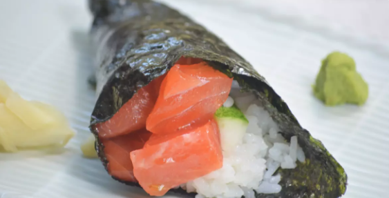 Order Salmon Hand Roll food online from Sushi Dragon store, Sun Valley on bringmethat.com