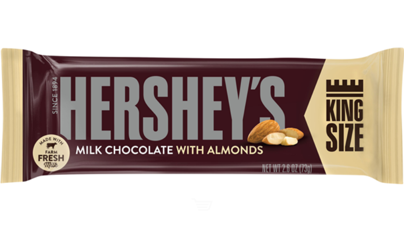 Order Hershey's Milk Chocolate With Almonds King Size Candy Bar 2.6 oz food online from Country Cousins Liquor & Jr Market store, Sylmar on bringmethat.com