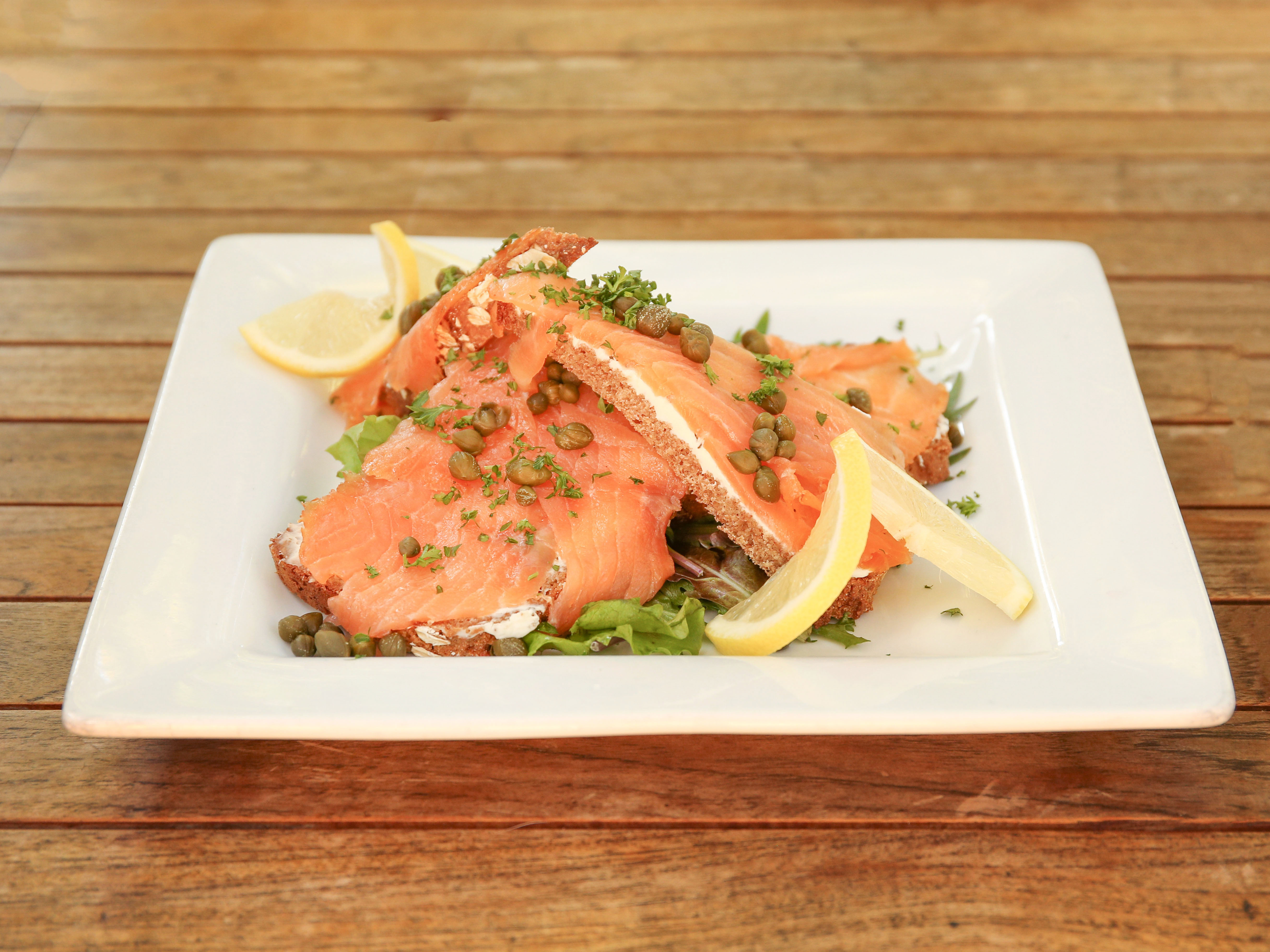 Order Smoked Salmon on Brown Bread Dinner food online from St Stephen Green store, Mountain View on bringmethat.com