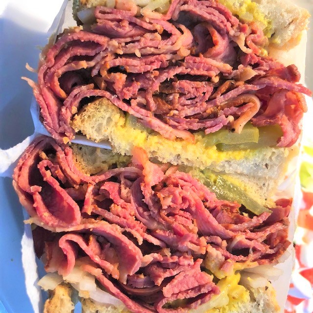 Order Jim's Famous Extra Large  Hot Pastrami on Rye Mustard Pickles & Onion food online from Jim's Burgers #2 store, Wilmington on bringmethat.com