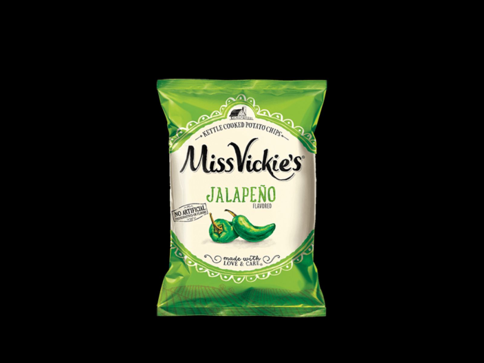 Order Miss Vickie's Kettle Cooked Potato Chips - Jalapeno food online from Vinason Pho Kitchen store, Kirkland on bringmethat.com