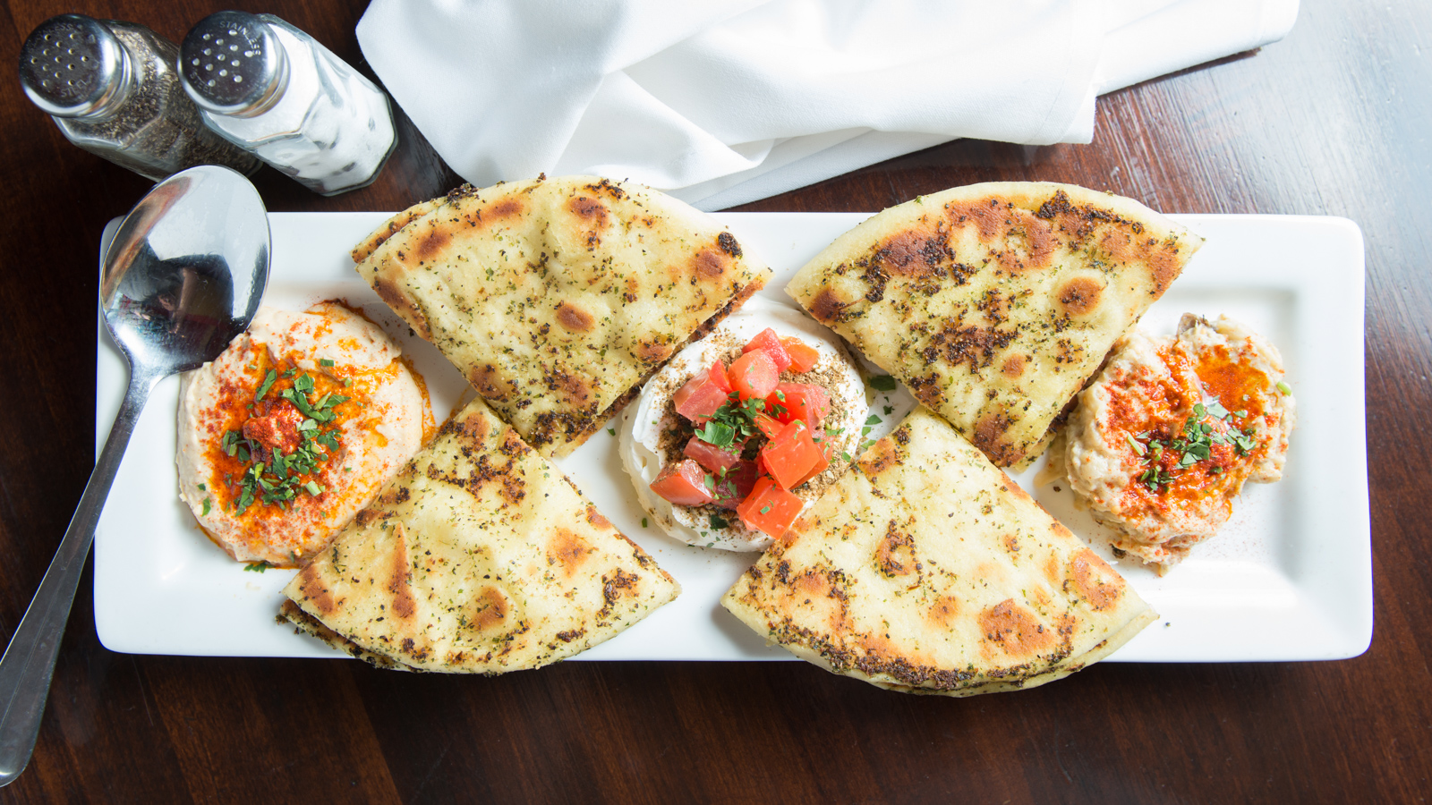Order Mediterranean Dip Sampler food online from Sammy’s Woodfired Pizza & Grill store, San Diego on bringmethat.com