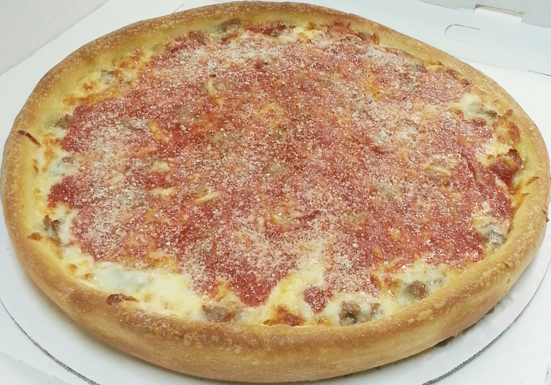 Order 14'' Deep Dish Chicago Style Cheese Pizza food online from Penguino's Pizza store, Buffalo Grove on bringmethat.com