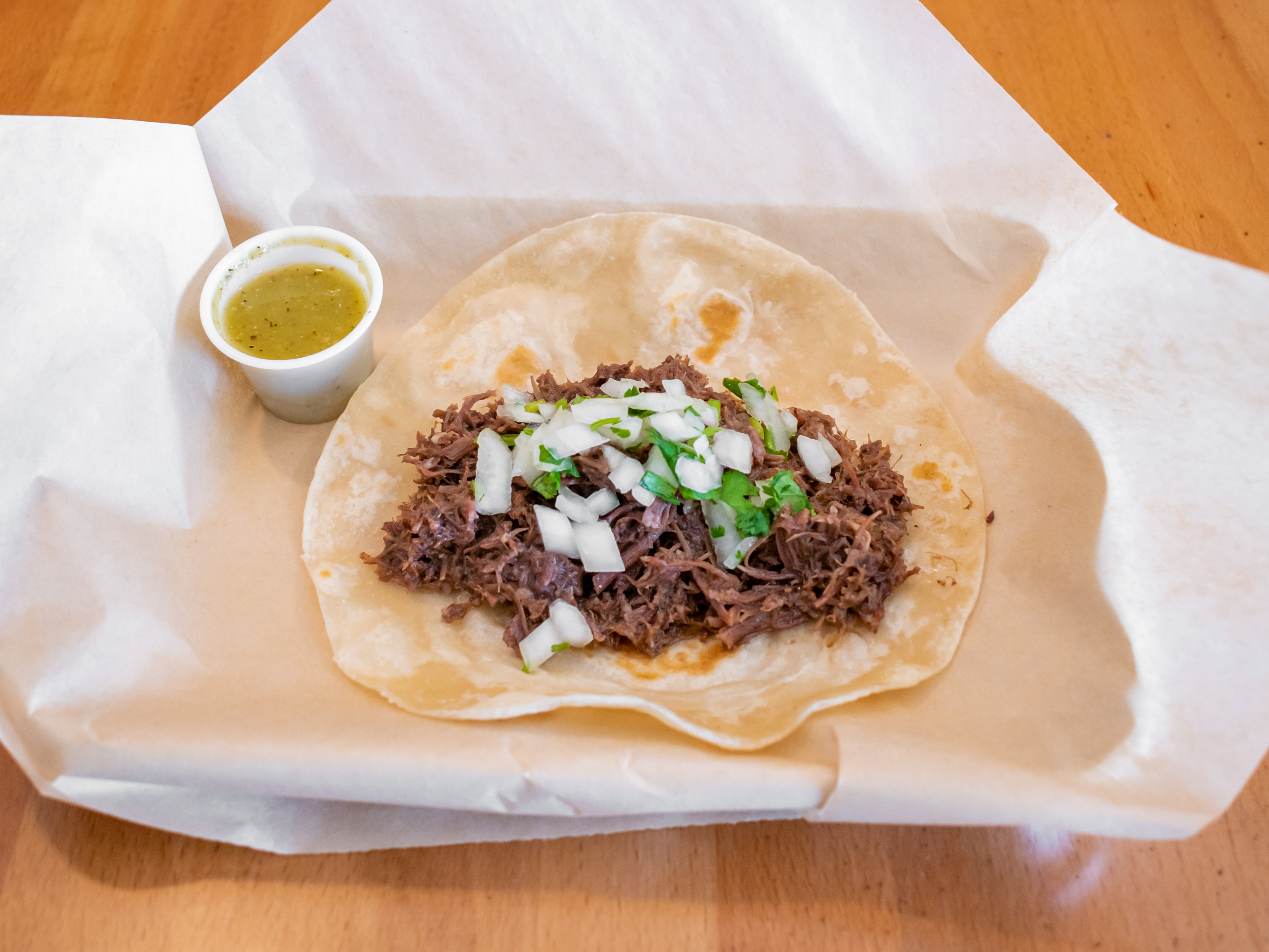 Order Barbacoa Breakfast Taco food online from The Flame Tacos store, Seabrook on bringmethat.com