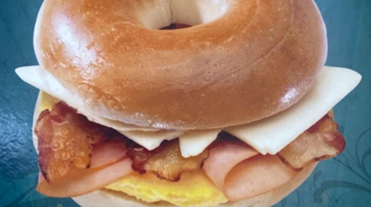 Order Ham, Egg, Bacon and Cheese Bagel food online from Jp Donuts store, Bellflower on bringmethat.com