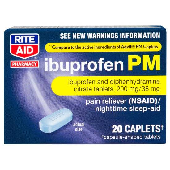 Order Rite Aid Pharmacy Ibuprofen PM Coated Caplets 200mg (20 ct) food online from Rite Aid store, Sandusky County on bringmethat.com