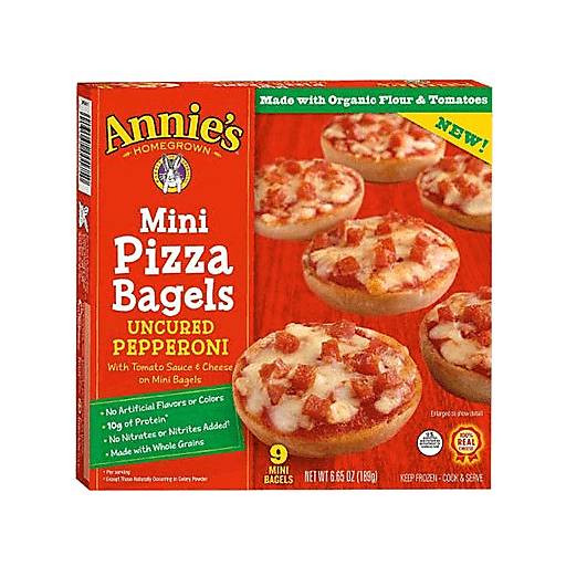 Order Annie's Homegrown Mini Pizza Bagels Pepperoni (6.65 OZ) 134453 food online from BevMo! store, Greenbrae on bringmethat.com