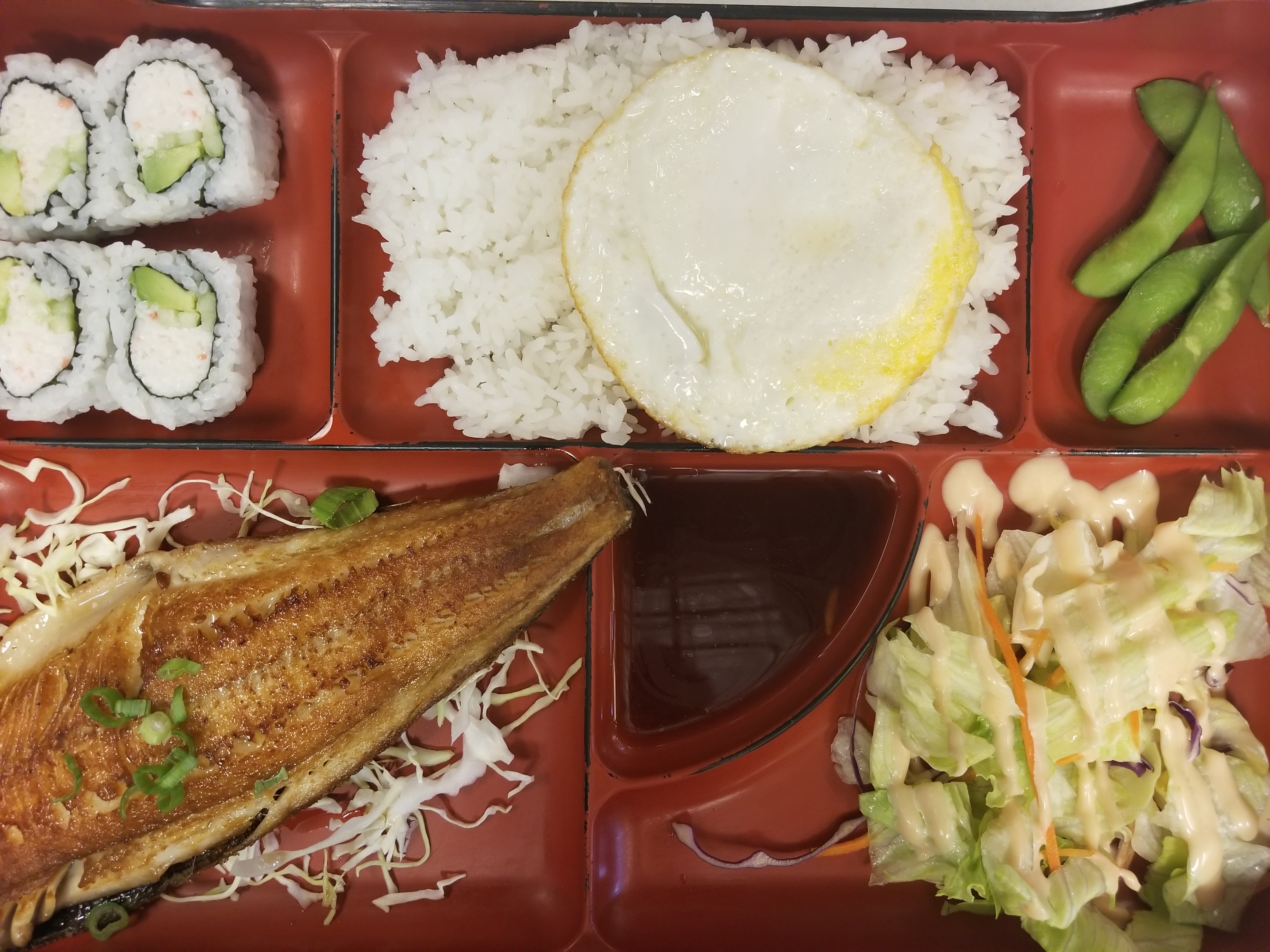 Order Grilled Mackerel Bento food online from JS Sushi store, Carrollton on bringmethat.com