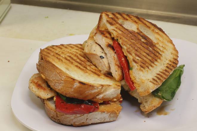 Order Santorini Chicken Breast Panini Combo Meal food online from Koko Mediterranean Grille store, Chicago on bringmethat.com