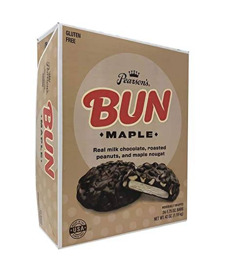 Order Pearson's Maple BUN Bar | Combination of Fresh Roasted Peanuts, Real Milk Chocolate, and Creamy Center Made of Real Maple | Pack of 24 - 1.75 oz. Peanut Cluster Bars food online from Exxon Food Mart store, Port Huron on bringmethat.com