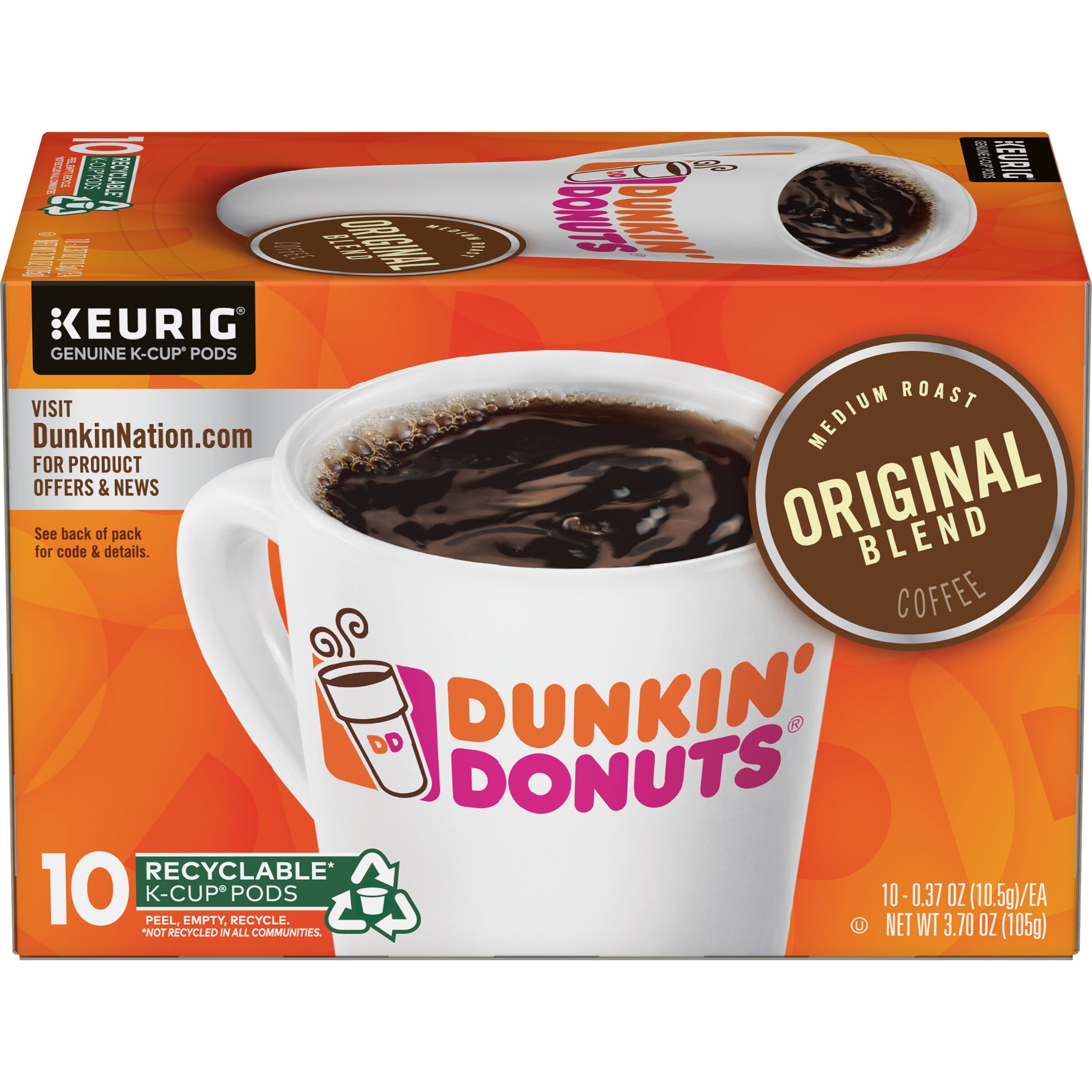 Order Dunkin' Donuts Original Blend Coffee K-Cups, Medium Roast - 10 ct food online from Rite Aid store, CORNING on bringmethat.com