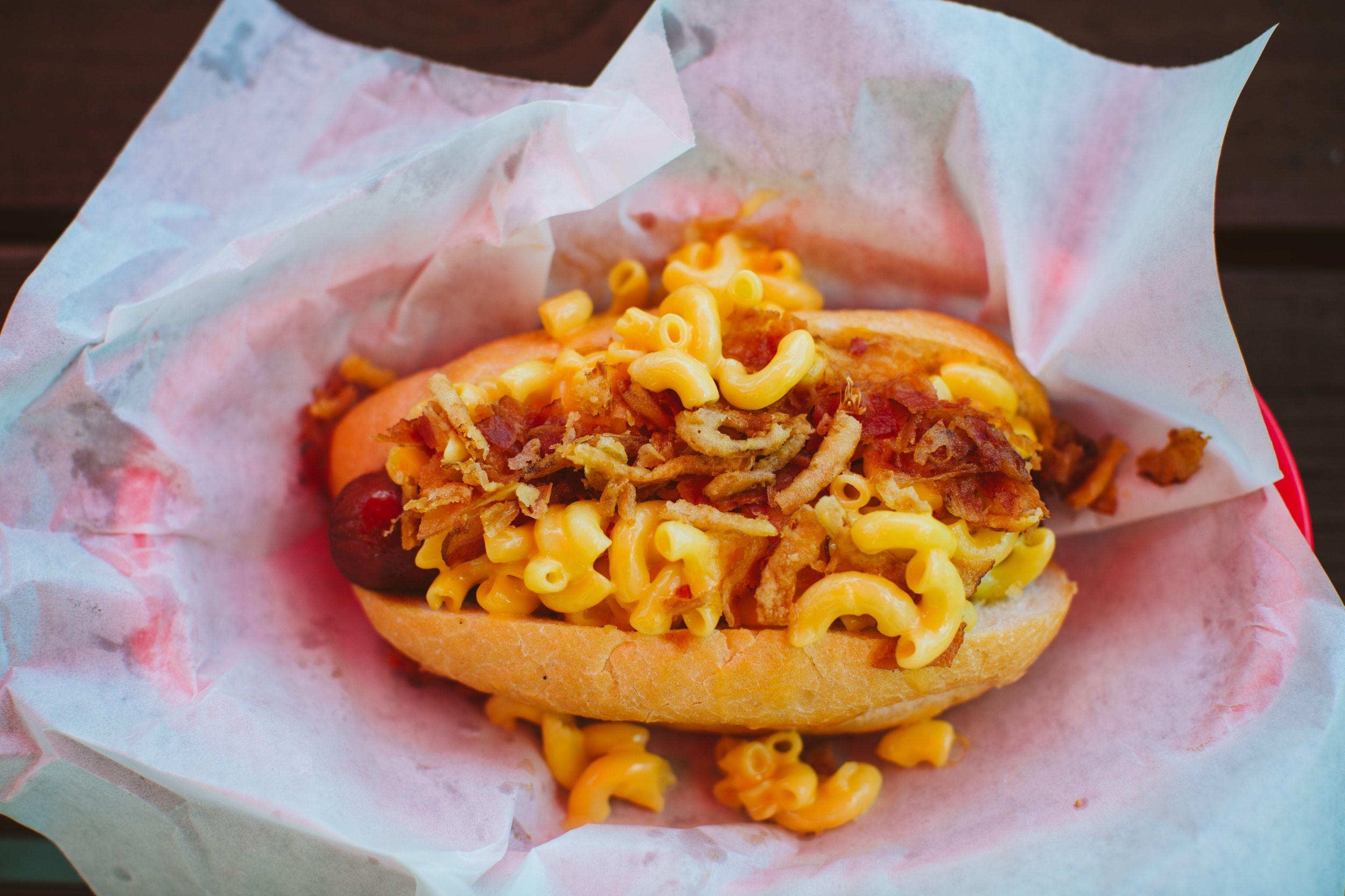 Order Gorilla Mac & Cheese Dog food online from Steve Hot Dogs Tower Grove store, Saint Louis on bringmethat.com