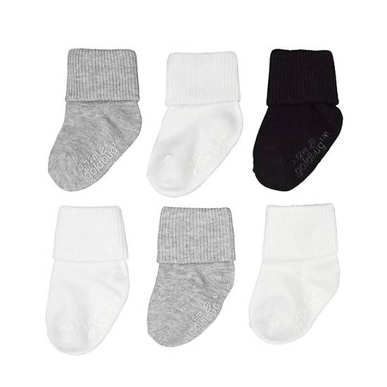 Order goldbug™ Size 3-12M 6-Pack Folded Cuff Socks in Black/Grey/White food online from Bed Bath & Beyond store, Lancaster on bringmethat.com