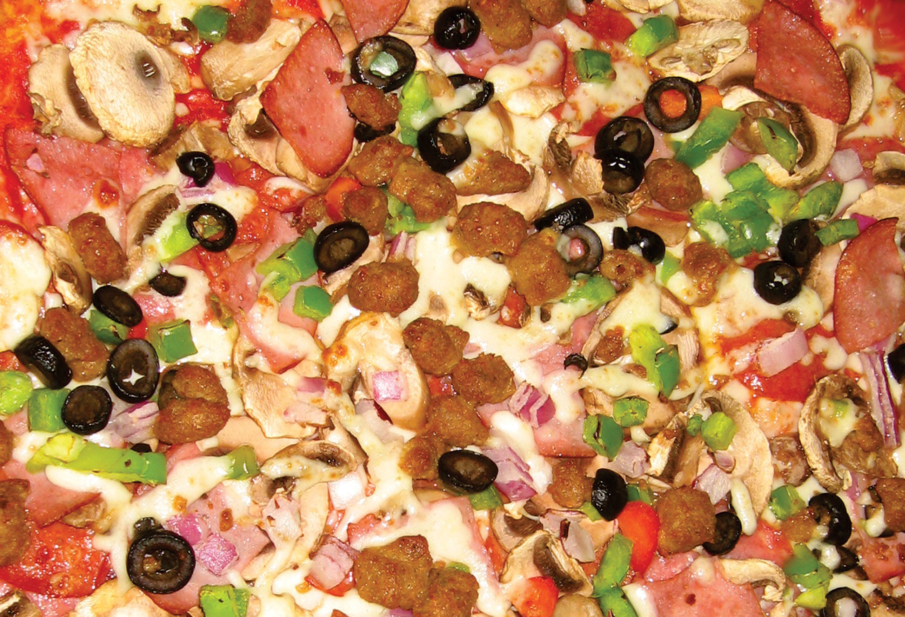 Order Checkers Super Combination Pizza - Small 10'' (8 Slices) Feeds 1-2 food online from Checkers pizza and ribs store, San Jose on bringmethat.com