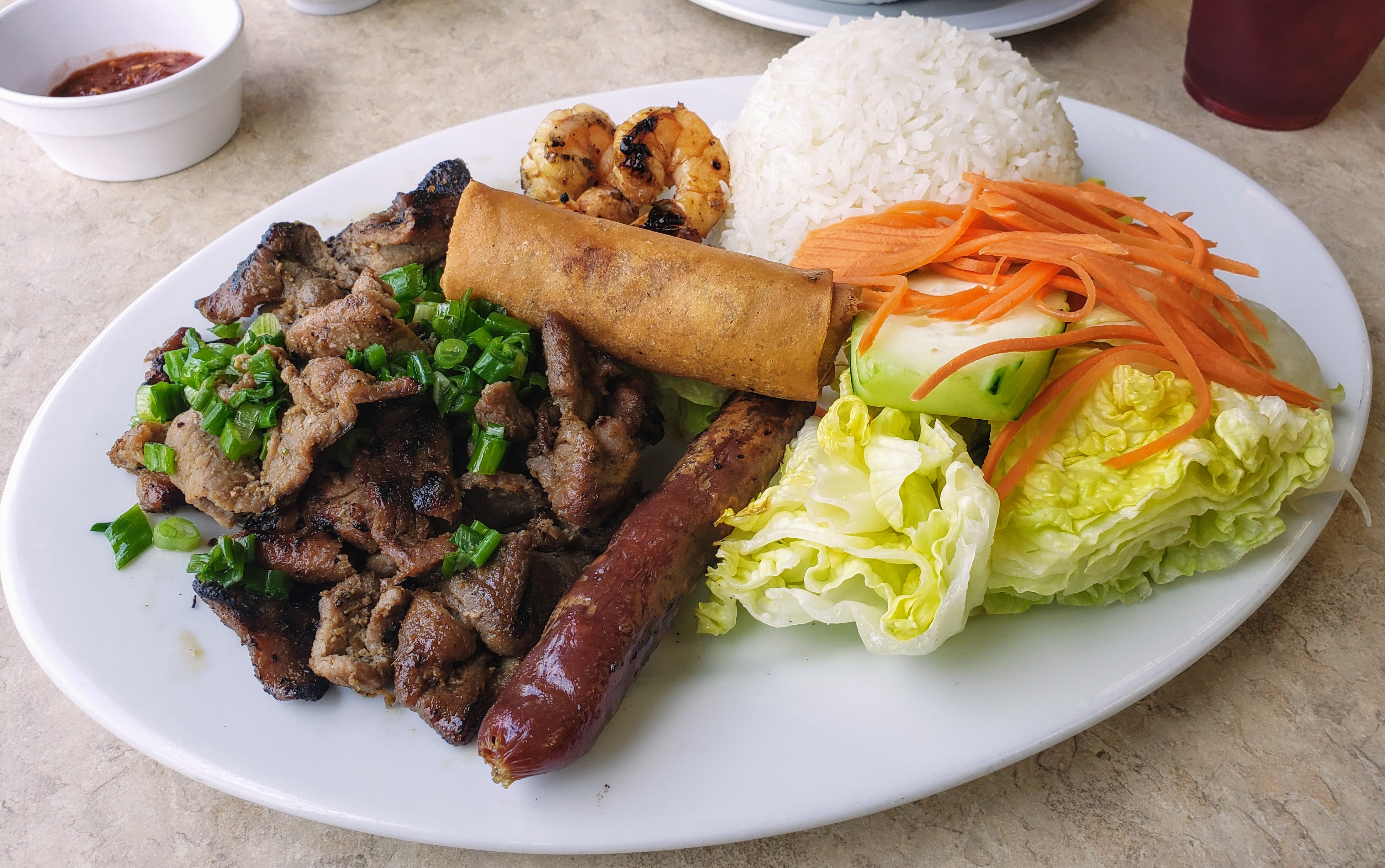 Order 87. Com Tom Thit Nuong Cha Gio Lap Xuong food online from Pho An Hoa store, San Leandro on bringmethat.com