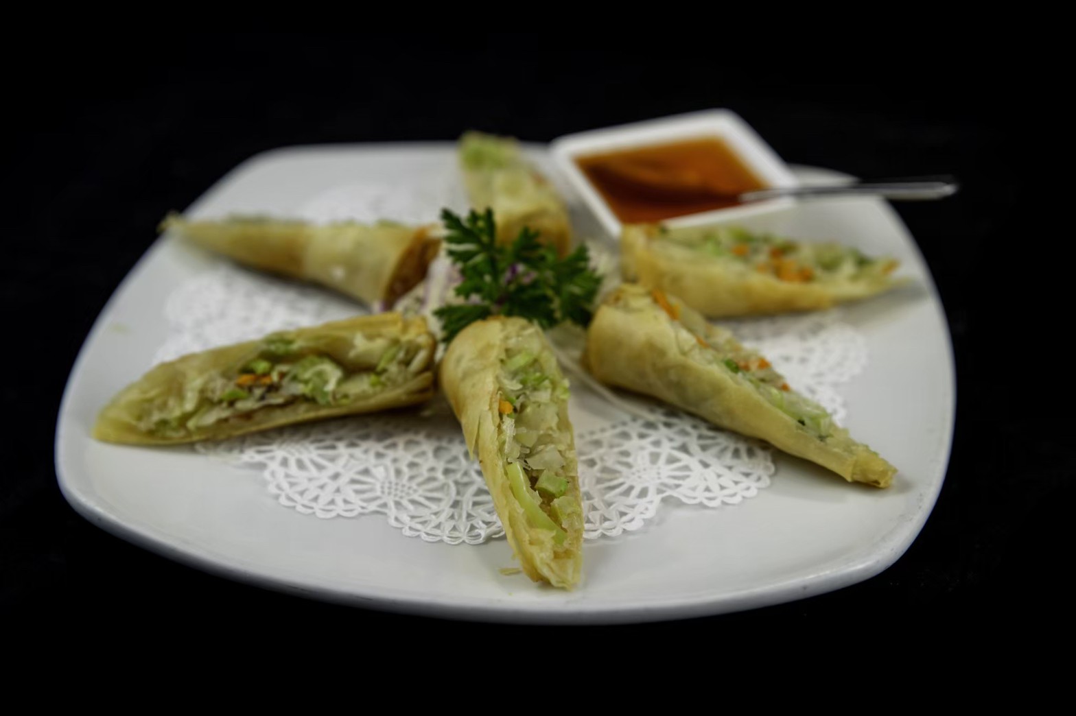 Order 3 Piece Vegetable Spring Rolls food online from Chao phra ya thai (catering) store, Herndon on bringmethat.com