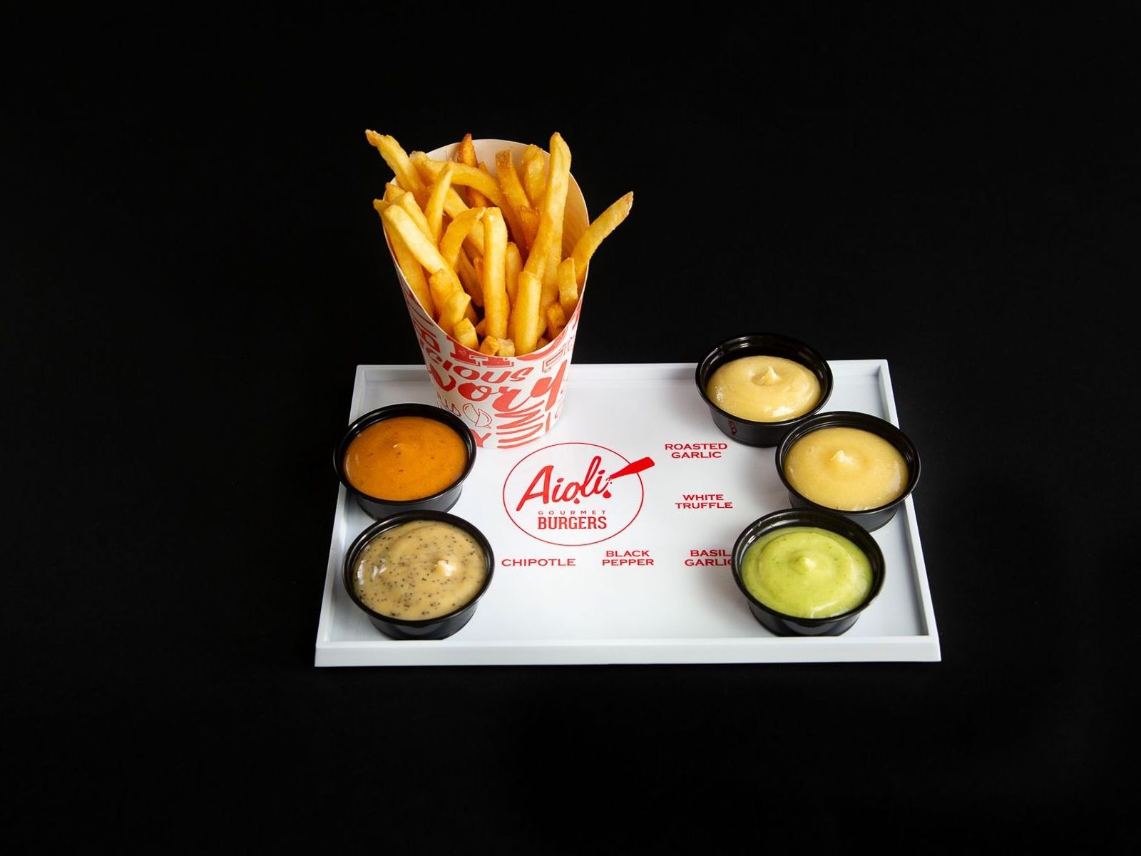 Order Fry Flight Regular Price food online from Aioli Gourmet Burgers store, Phoenix on bringmethat.com
