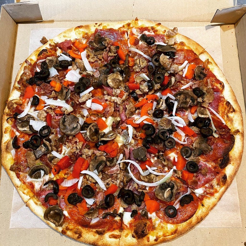 Order The Works Pizza - 16" food online from Corner Slice store, Steamboat Springs on bringmethat.com