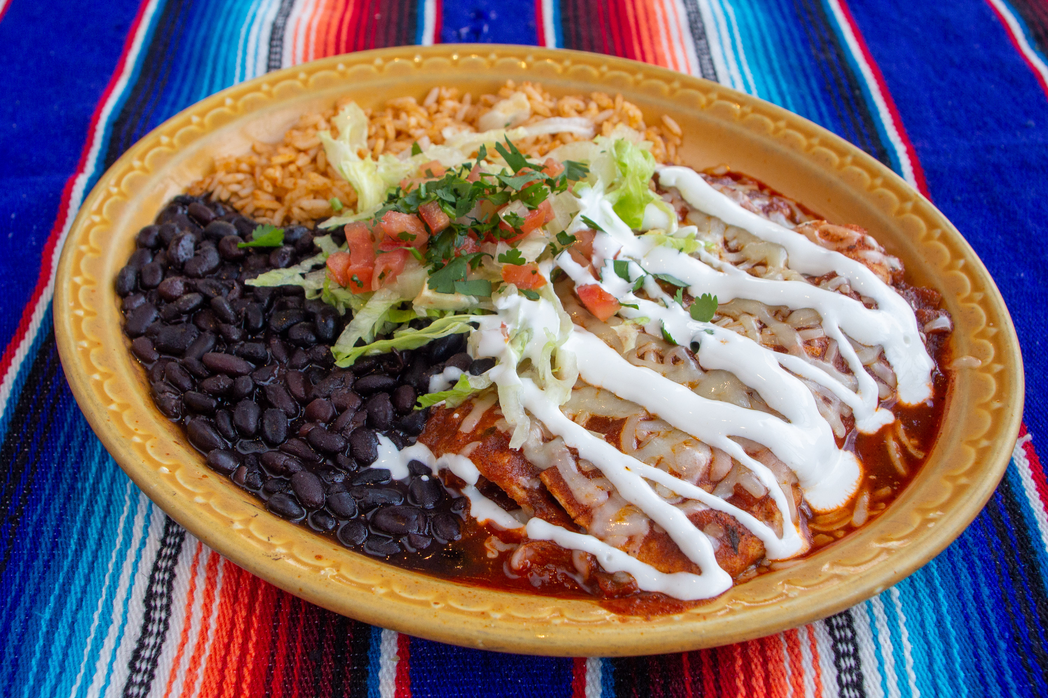 Order Enchiladas con Carne Combo Plate food online from Aztec Willies store, Portland on bringmethat.com