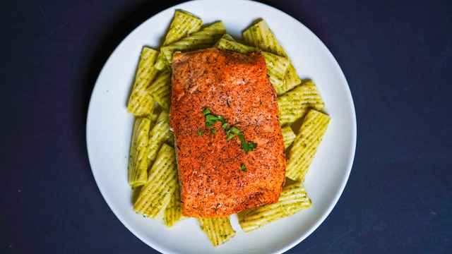 Order Salmon Pesto Pasta food online from Fork to Fit Kitchen store, Mcallen on bringmethat.com