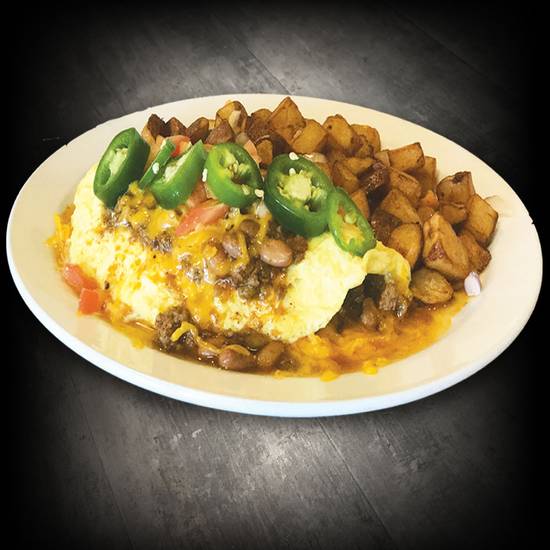 Order Chili Cheese Omelette food online from Rusty's Restaurant store, Lake Havasu City on bringmethat.com