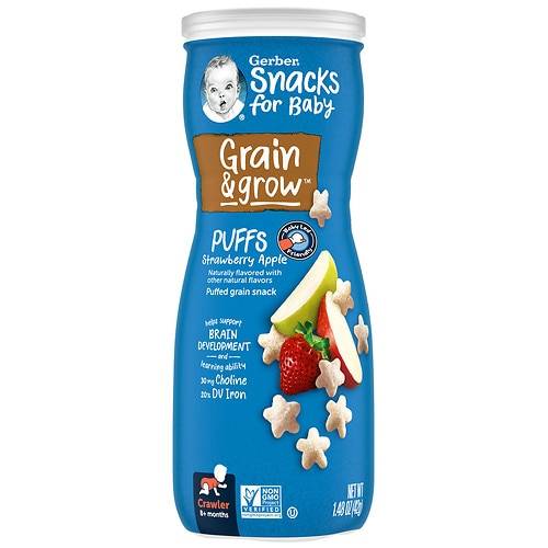 Order Gerber Grain & Grow Puffs Strawberry Apple - 1.48 oz food online from Walgreens store, Stockton on bringmethat.com