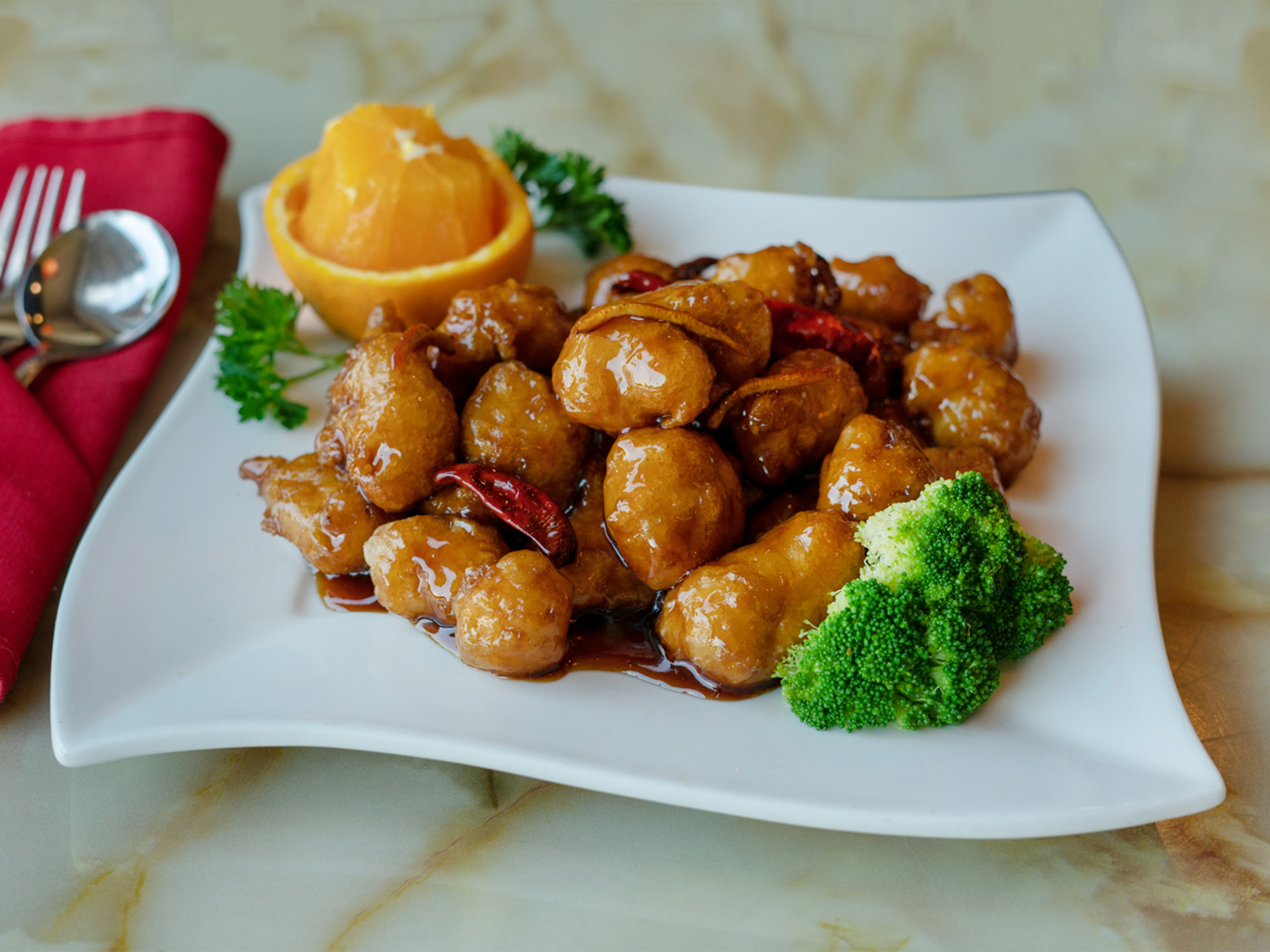Order H8. Orange Chicken food online from Green Asian Bistro store, Frisco on bringmethat.com