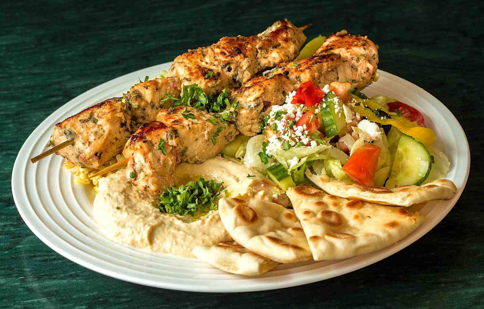 Order Chicken Kabob Platter food online from Greek Cafe store, Brentwood on bringmethat.com
