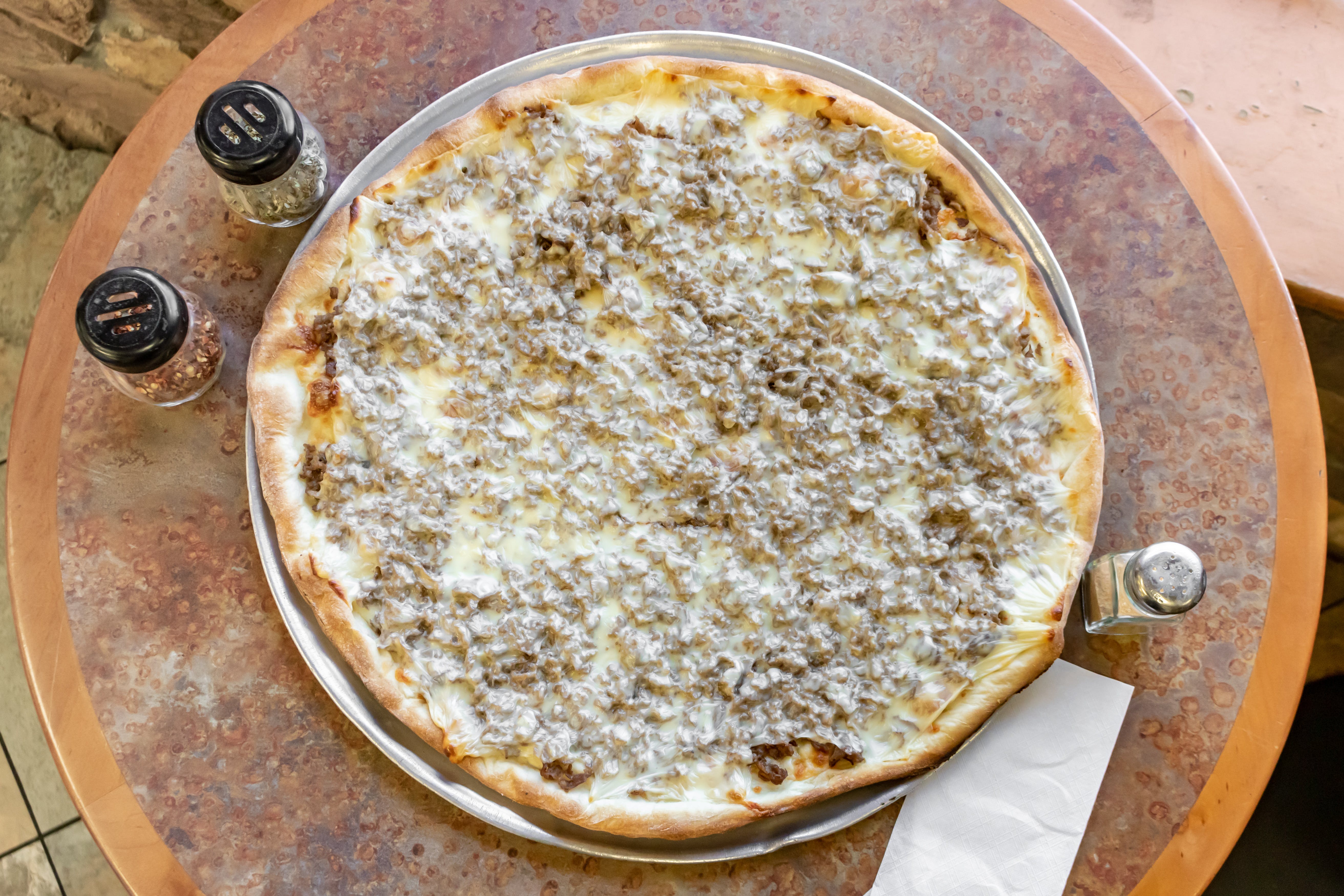 Order Cheesesteak Pizza - Personal 12'' food online from Rino Pizzeria & Restaurant store, Burlington on bringmethat.com