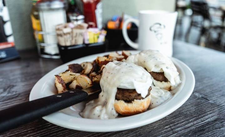 Order Country Benedict - OO food online from Biscuits Cafe store, Glendale on bringmethat.com