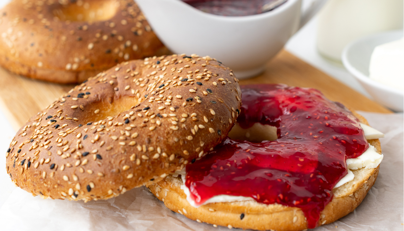 Order Bagel with Butter and Jam food online from Summer Rain Cafe store, San Francisco on bringmethat.com