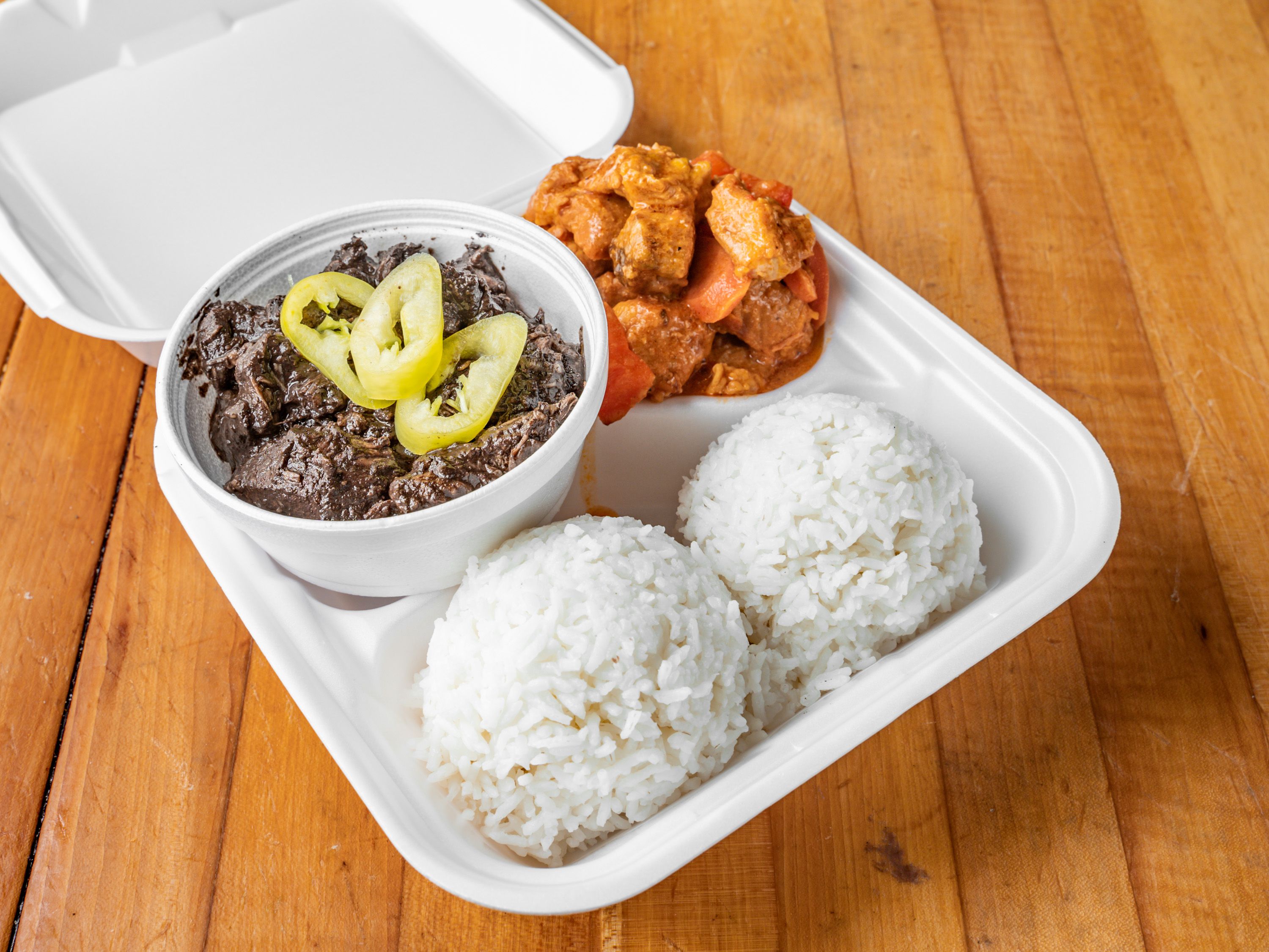 Order Chicken Adobo + Pork Menudo Meal food online from Bacolod's Best Kitchen store, Chicago on bringmethat.com