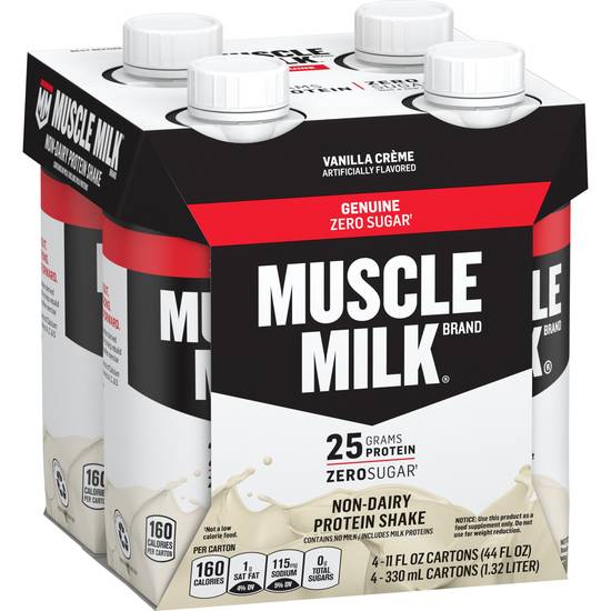 Order Muscle Milk Genuine Non Dairy Protein Shake Vanilla Creme Cartons (11 oz x 4 ct) food online from Rite Aid store, Willard on bringmethat.com