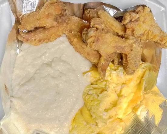 Order 6 pc fried wing smoked grits & eggs food online from AGAPE KITCHEN & PRALINES store, Humble on bringmethat.com