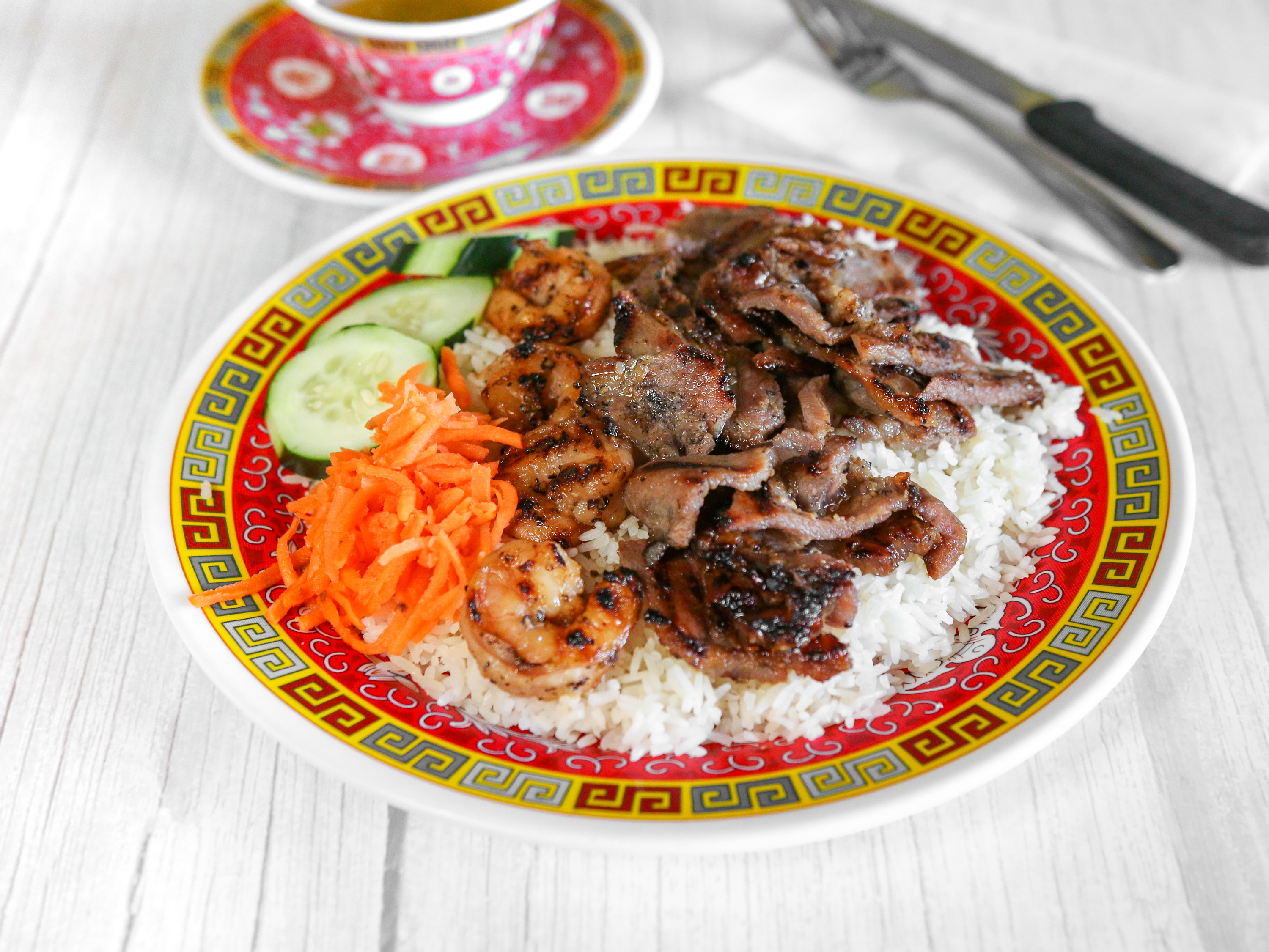 Order 98. Grilled Beef and Shrimp with White Rice food online from Maison De Pho store, Foothill Ranch on bringmethat.com