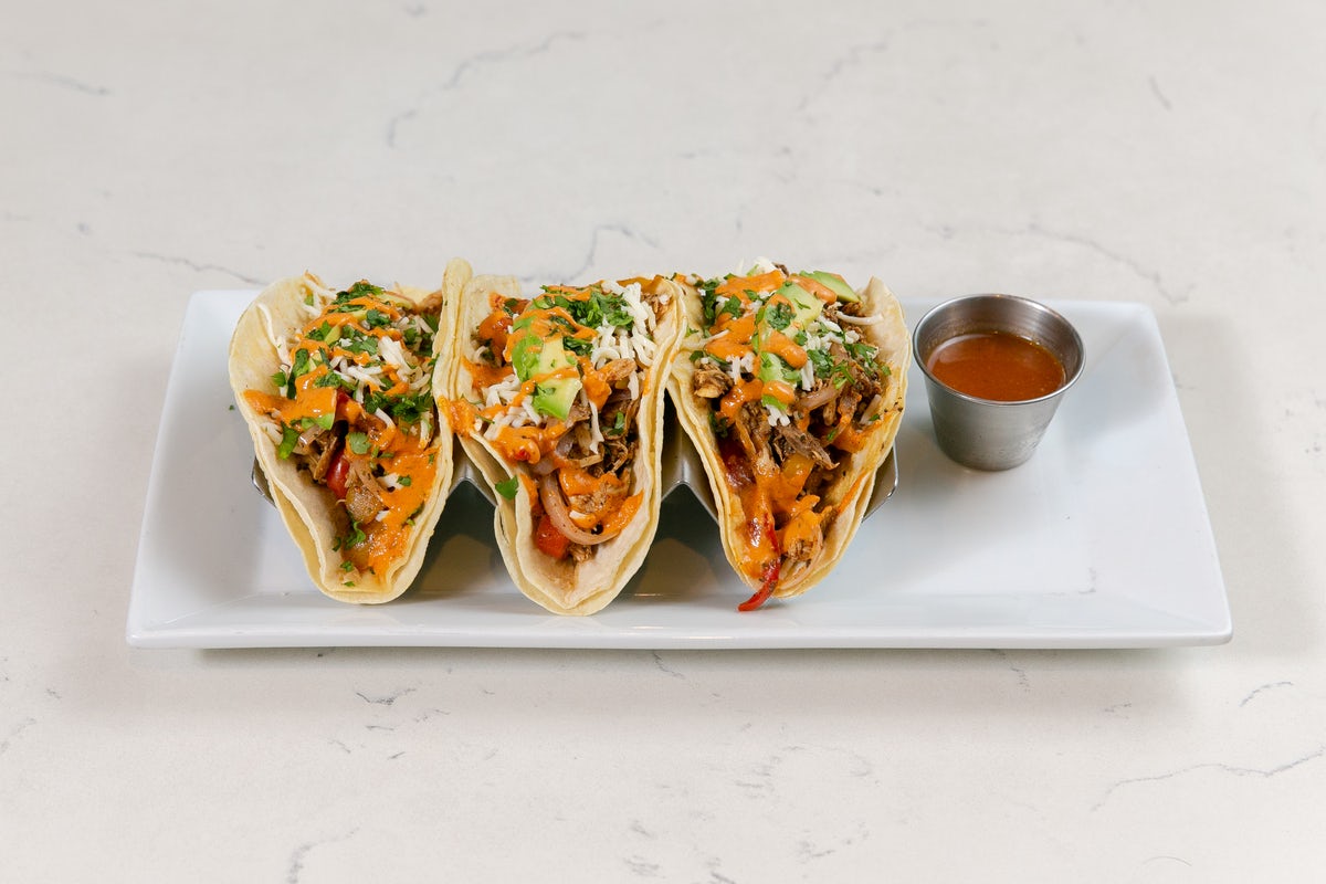 Order (3) HAND PULLED CHICKEN TACOS [GF] food online from Bellagreen store, Houston on bringmethat.com