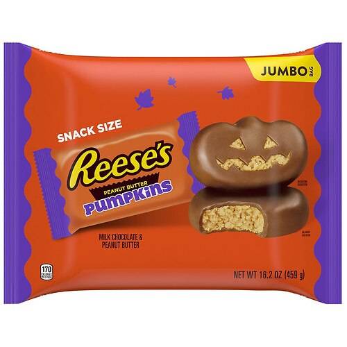 Order Reese's Pumpkins Snack Size Candy, Halloween, Jumbo Bag Milk Chocolate Peanut Butter - 16.2 oz food online from Walgreens store, Southlake on bringmethat.com