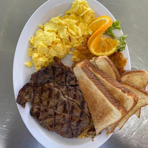 Order Steak & Eggs Plate food online from Omega Burgers store, Bellflower on bringmethat.com