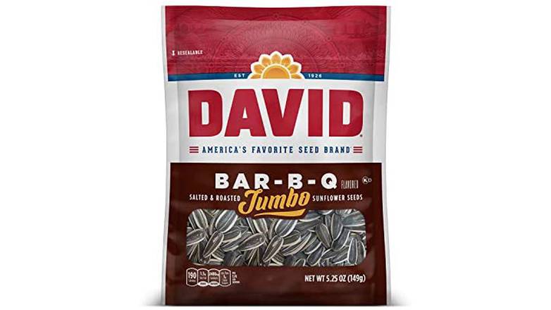 Order David Seeds Roasted And Salted Bar-Bq Jumbo Sunflower Seeds food online from Shell Rock Spring store, Bel Air on bringmethat.com