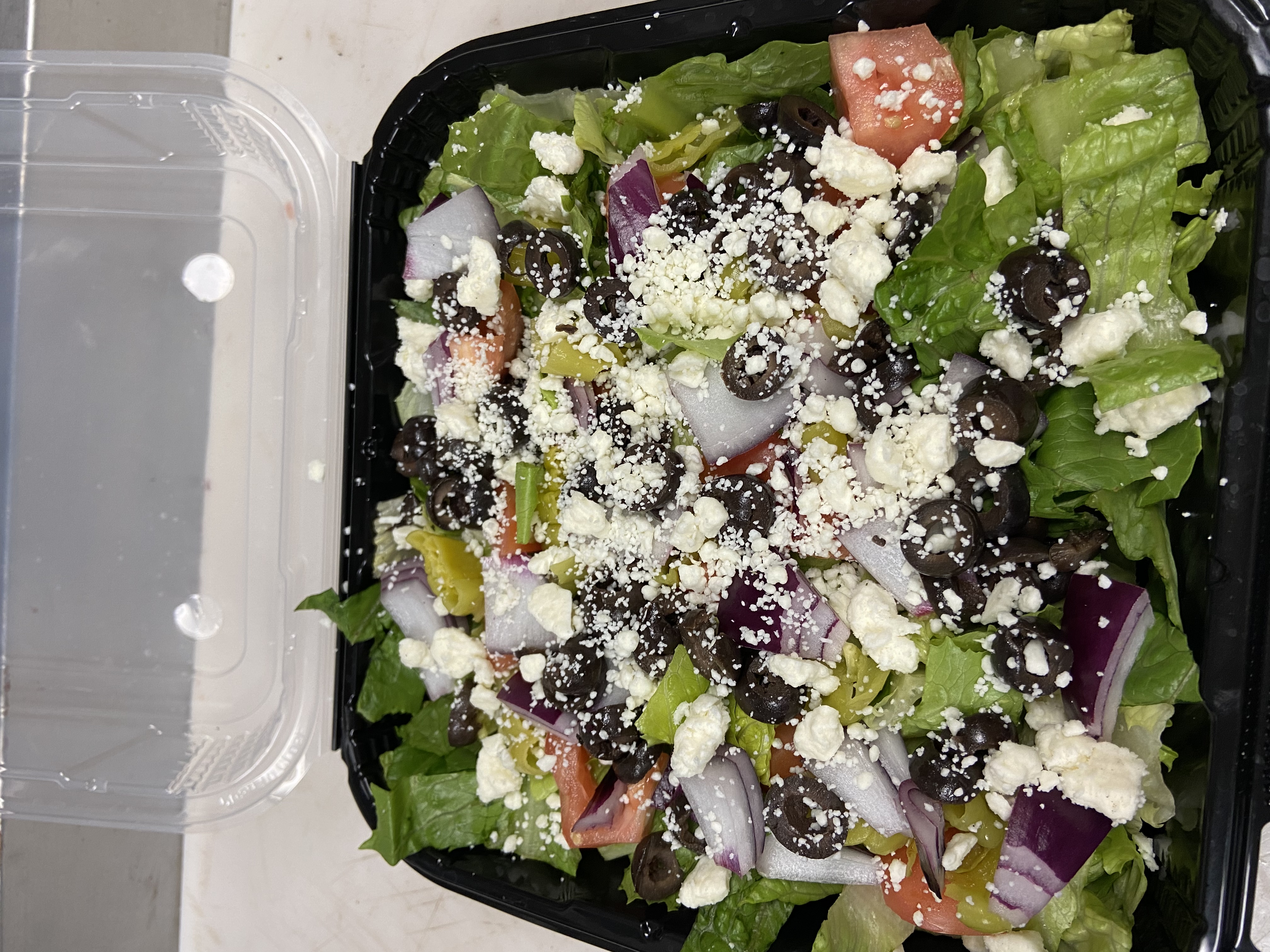 Order Greek salad  food online from Papa G's Pizza, Pasta Cafe store, Wildomar on bringmethat.com