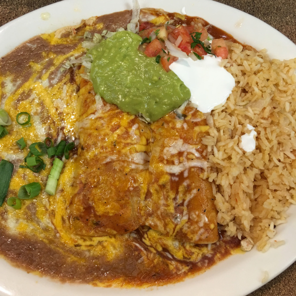 Order Beef Enchilada Dinner food online from Tio's Mexican Food - Day Creek store, Rancho Cucamonga on bringmethat.com