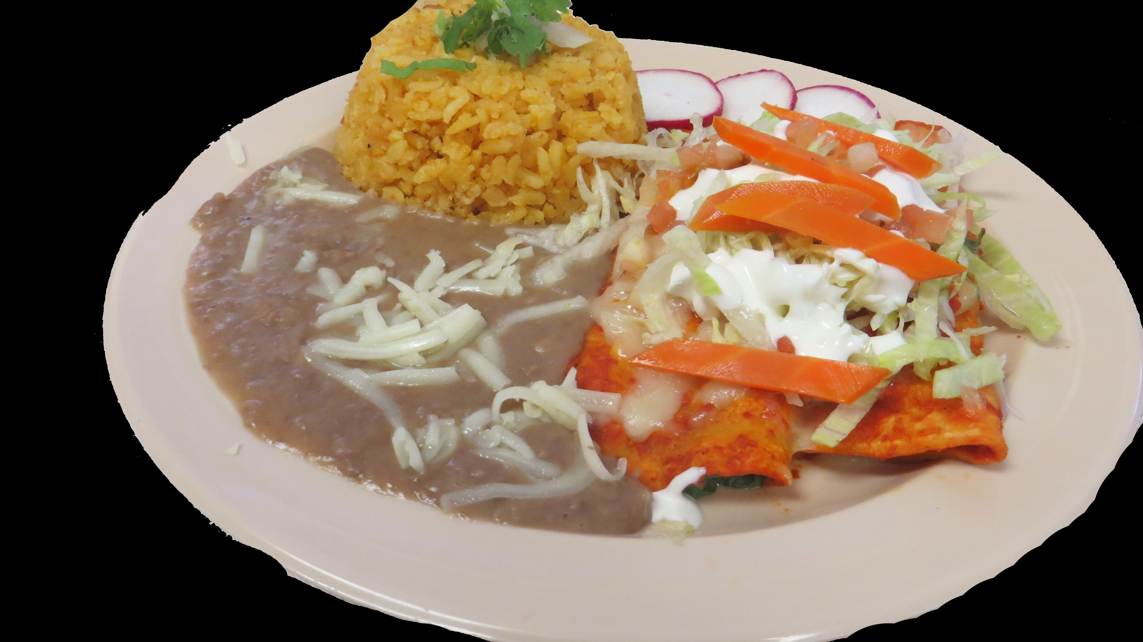 Order 5. Two Cheese Enchilada Plate Combo food online from El Torito Restaurant & Meat Market store, Hesperia on bringmethat.com