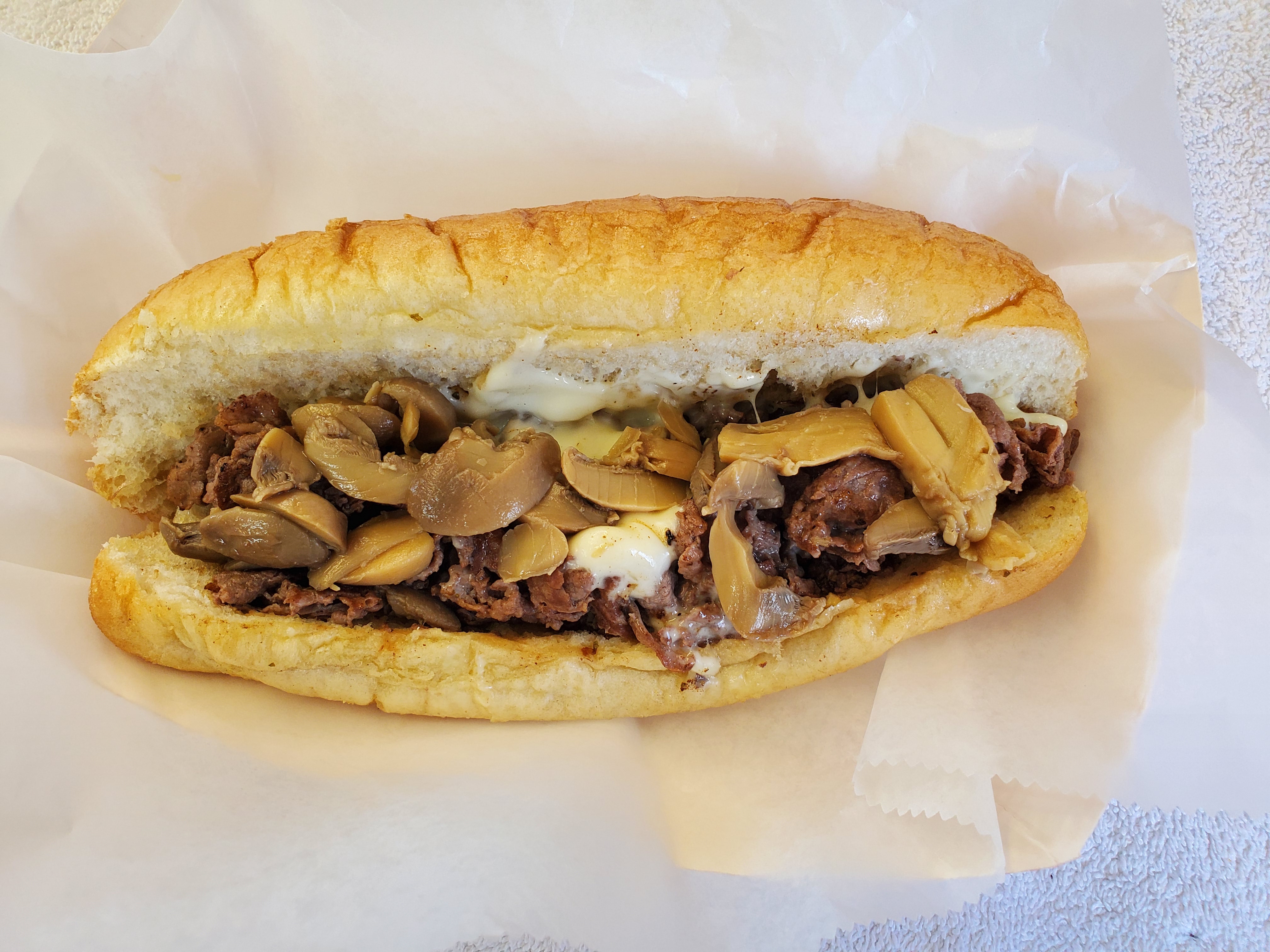 Order Steak and Cheese with Mushrooms Sub food online from Shanes Hot Dogs store, Gardner on bringmethat.com
