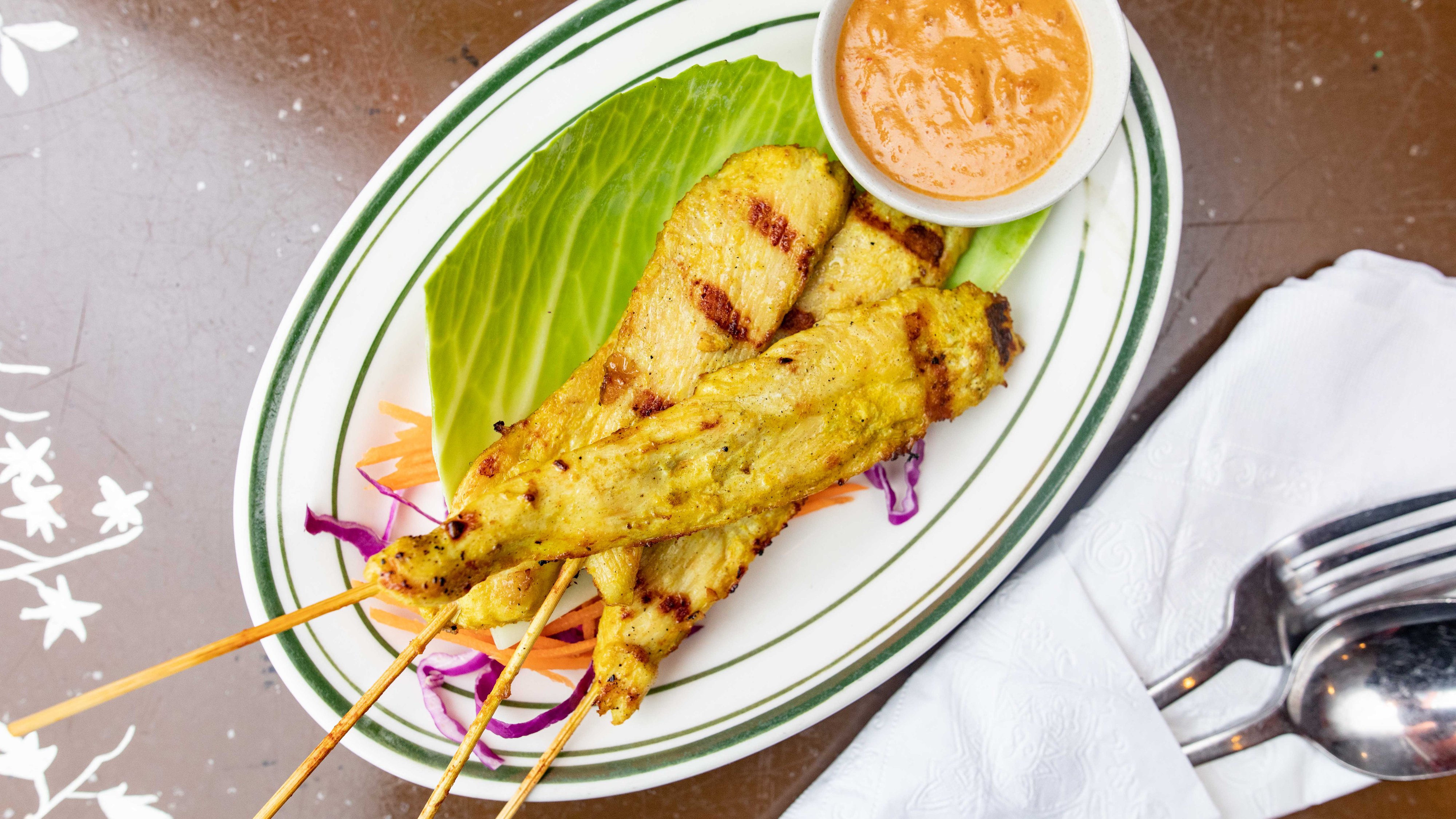 Order A19. Grilled Chicken Satay food online from Red Basil Thai Cuisine store, Rutherford on bringmethat.com