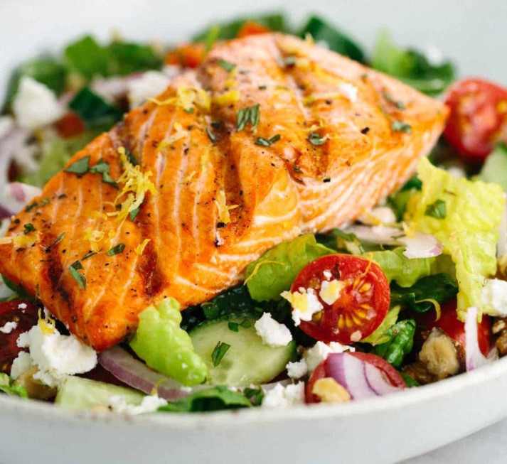 Order Grilled Salmon Salad food online from Janik's Cafe store, Chicago on bringmethat.com