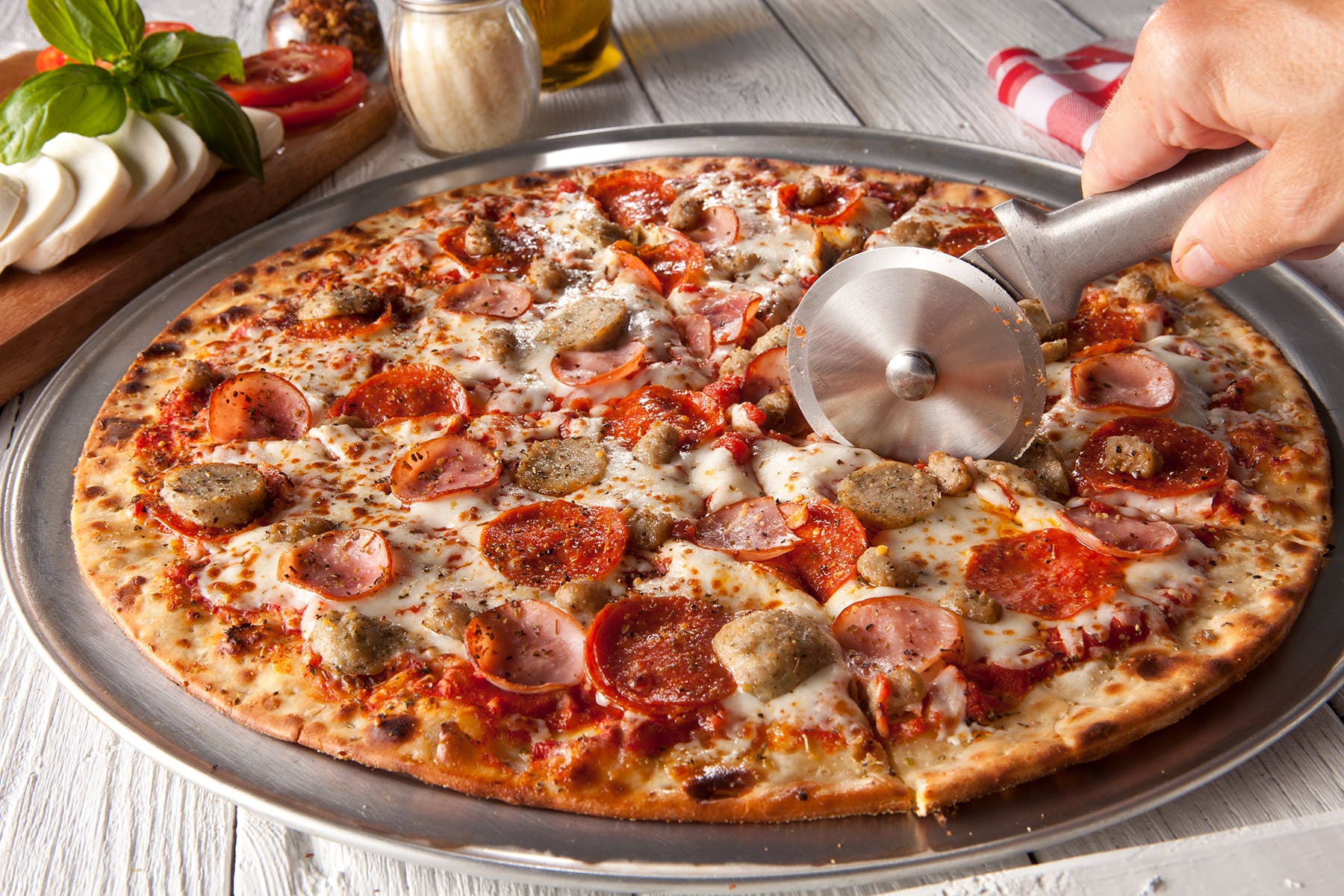 Order Meat Me Pizza - Quarter food online from Crooked Crust-Farmers Branch store, Farmers Branch on bringmethat.com