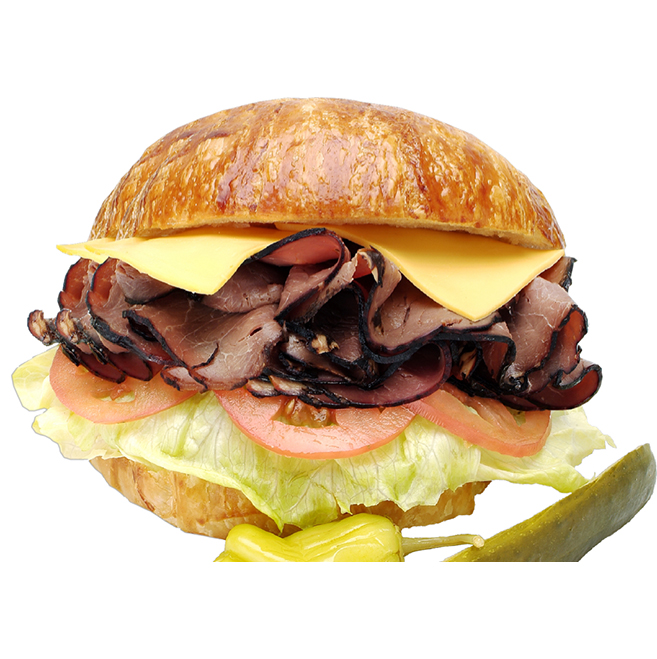 Order 35. Roast Beef & Cheese Croissant Sandwich food online from Lee Sandwiches store, Gardena on bringmethat.com