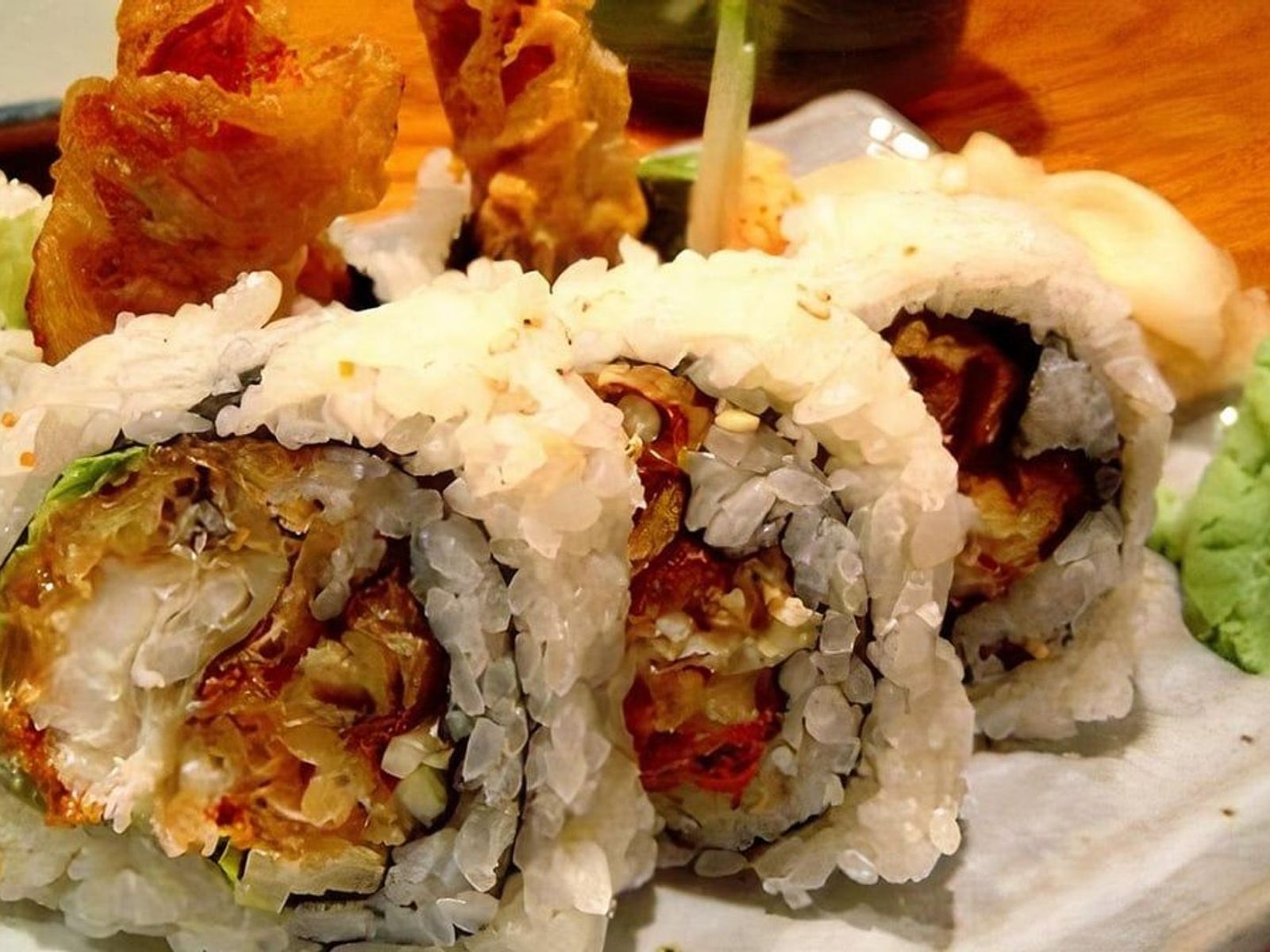 Order Soft-Shell Crab Tempura* Roll food online from Sushi Aoi store, Washington on bringmethat.com